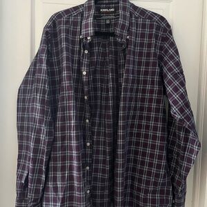 Kirkland Signature Men's Dark Purple Checkered Shirt